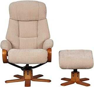 GFA The Nice - Elegant Fabric Swivel Recliner Chair And Matching Footstool In Dune