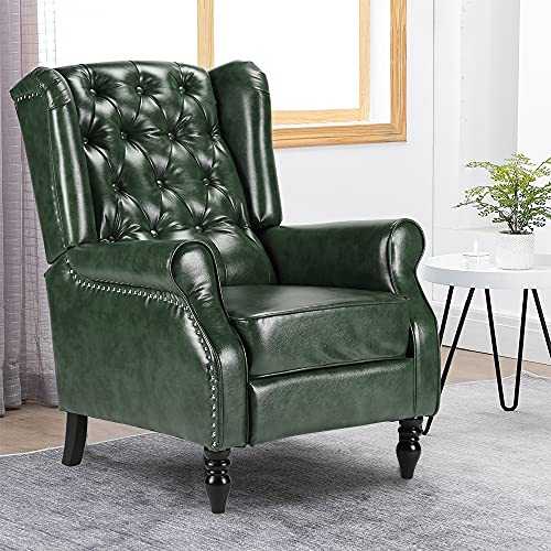 HomeSailing Wing Back Fireside Green PU Leather Recliner Single Sofa Reclining Armchair with Upholstered Padded Seat Armrest Footrest Adjustable Living Room Office Lounge