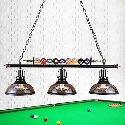 Pool Table Lights, Creative E27 Billiard Chandelier Pendant Light Wrought Iron Ceiling Lighting Fixture with 3 Glass Lamp Shade for Party Living Room Game Room Restaurant Cafe Tea House Bar Club