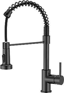 FORIOUS Kitchen Tap, Spring Kitchen Sink Mixer Tap with Pull Down Sprayer, Commercial Kitchen Faucet Single Handle Lever, High Arc Swivel 360° 2 Spray Mode with UK Standard Fittings, Black