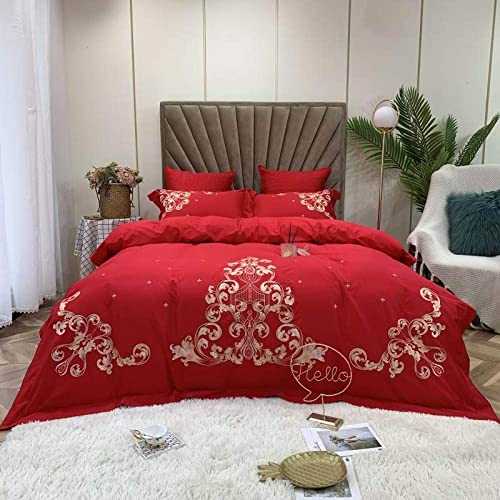 HJRBM 4/7 pcs Egyptian Cotton Bedding Set Embroidery Bed Set Luxury Duvet Cover Set Bed Sheet Pillowcases Bed,Colour 2,King Size 4pcs (Colour 6 King size 7pcs)