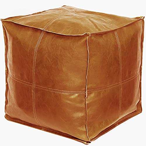 Louis Donne Unstuffed Square Faux Leather PU Pouf, Supersoft Handmade Ottoman Faux Moroccan Decor, Storage Solution, Foot Rest, Footstool, Pouffe Seat for Balcony Office Indoor, Orange-45"x45"x45"…