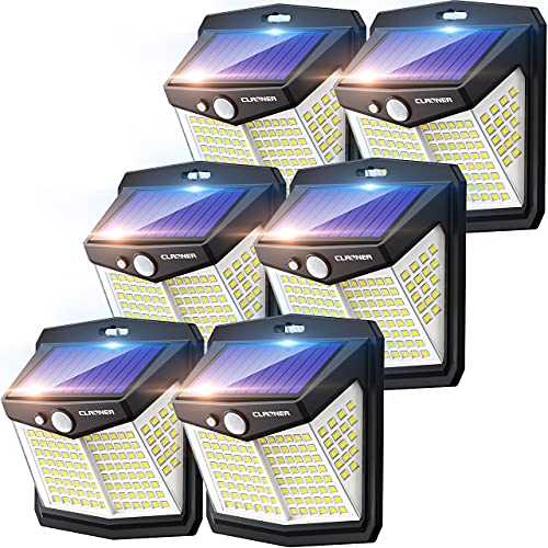 Solar Lights Outdoor, Claoner 128 LED Solar Motion Sensor Security Lights with 3 Lighting Modes IP65 Waterproof Durable Solar Powered Wall Lights 270°Lighting Angle for Yard Door Fence Pathway(6 Pack)