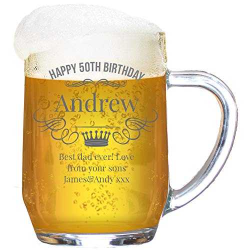 Personalised Birthday Tankard Glass Stein Engraved/Wreath and Crown/1 Pint/20 Ounces/Gift Box