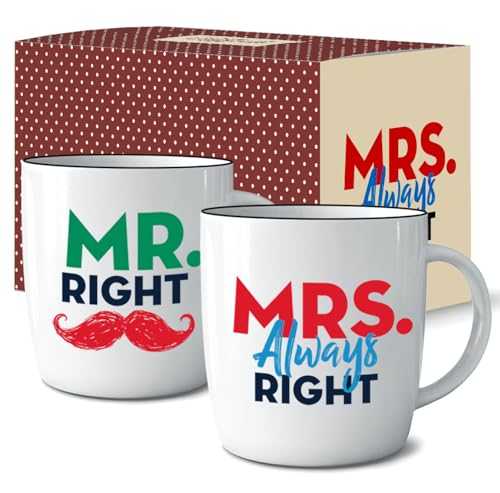 Triple Gifffted Mr Right and Mrs Always Right Coffee Mugs, Couples Gifts Set for Wedding Anniversary, Engagement, Funny Couple Valentines Day Gift for Her, Christmas, Brideת Men Women, Cups Presents