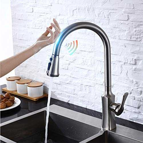 Sensor Kitchen Faucet Brushed Nickel, Stainless Steel Kitchen Faucet with Pull Down Sprayer, Touchless Kitchen Sink Faucets, Single Handle Kitchen Mixer Tap