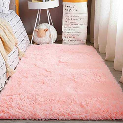 Evitany Indoor Modern Soft Touch Area Rug Thickened Shaggy Rugs Anti-Skid Floor Mat Fluffy Rug for Bedroom, Living Room (Pink, 80x120 cm)