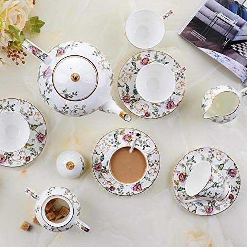 Porcelain Coffee Pot Set Guci 21 Pieces Afternoon Tea Set Bone Porcelain Coffee Cup and Plate Set Wedding Ceramic Tea Set Household-A