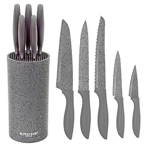 Blackmoor Home 66919 5 Piece Knife Set with Block | Grey Coloured Marble Coated Stainless Steel | Easy Clean | Modern & Stylish Kitchen Accessory