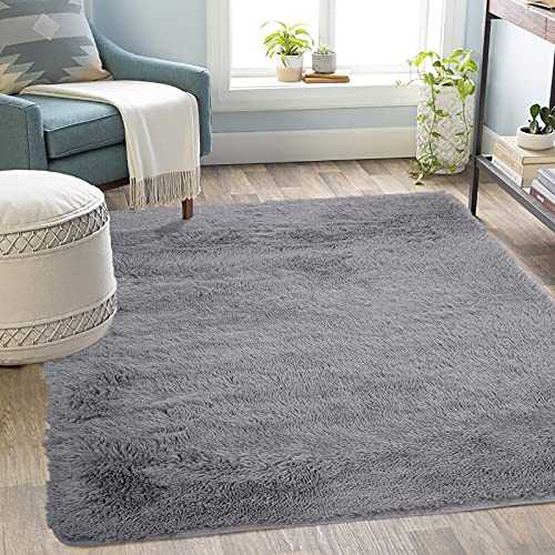XSIVOD Ultra Soft Luxury Fluffy Shag Area Rugs for Living Room Floor Carpet, Modern Indoor Home Decor Rug Ideal for Bedroom, Nursery, Kids Baby Room, 120x160cm, Grey