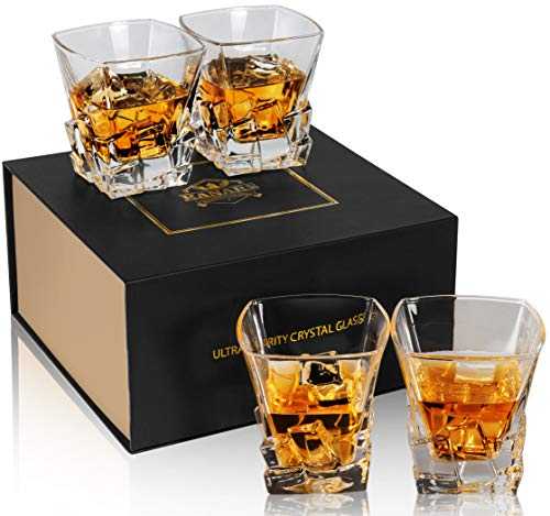 KANARS Iceberg Shape Whisky Glass Set, No-Lead Crystal Scotch Tumblers, Thick Weighted Bottom, 300ml, Unique Stylish Gift Box, Set of 4