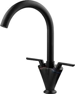 Swan Dual Lever Black Kitchen Sink Mixer Taps Monobloc 360 Degrees Swivel Spout with Hoses Standard Fittings