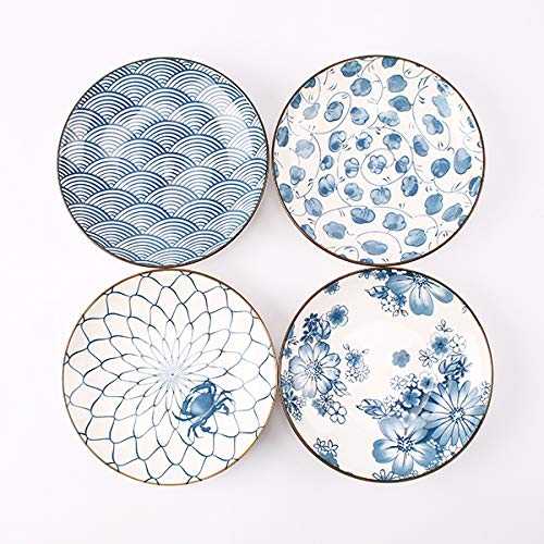 YALONG Ceramic Dinner Plate Set 7-Inch Appetizer Shallow Plates for Salad, Dessert, Set of 4