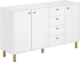 FirFurd Sideboard for Living Room White Sideboard Storage Cabinet Freestanding Cupboard Large Chest of 4 Drawers with 3 Doors 140x40x80cm Wooden