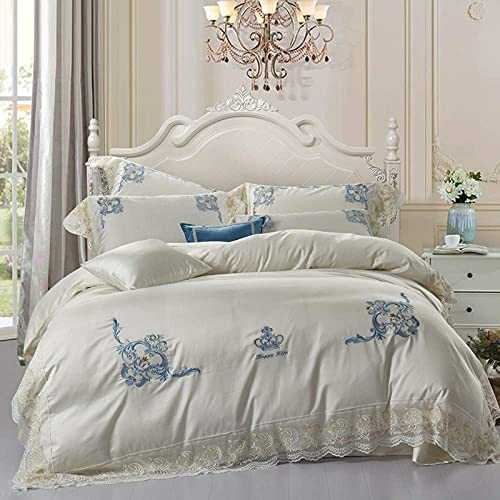 HJRBM Egyptian Cotton Bed Linen lace Bedding Sets Luxury Crown Embroidery Bed Sheet Set Gift Adult Bedding Set,3,King Size 4pcs (1 Queen Size 4pcs)