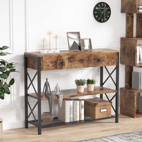 Tribesigns Drawer Console Table, Entryway Table with Storage Shelves, Narrow Console Side Table for Living Room, Hallway, Bedroom