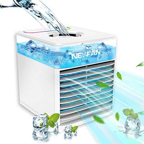 Air Cooler, 4 in 1 Mobile Air Conditioners Portable Humidifier Purifier Cooling Fan, USB Evaporative Air Cooler with 3 Adjustable Speeds, 7 Colorful LED Mood Light for Home, Office, Bedroom, Outdoor