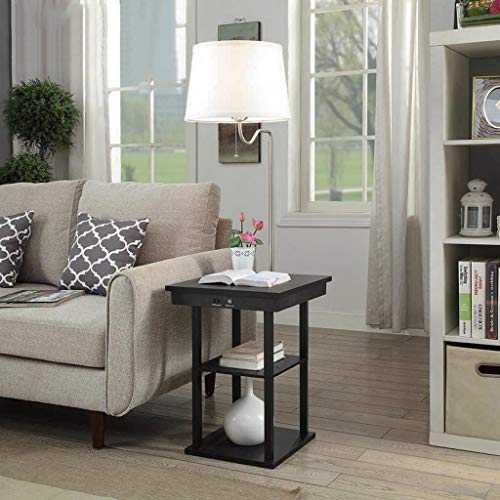 LED Floor Lamp With USB Charging Ports - Nighstand Table - Side Table With Shelves For Living Room Sofas - Swing Arm Lamp (color : White)