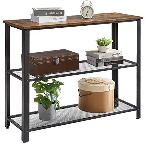 YMYNY Industrial Console Table, Narrow Sofa Side Table, Hallway Table with Storage Shelves, End Table for Living Room, Entrance, Foyer, Hallway, Metal Frame, 100 x 35 x 80cm, Rustic Brown, HTMJ003H
