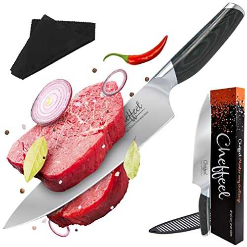 Cheffeel Chef Knife 8 Inch - Professional Kitchen Knife - Full Tang Blade High Carbon German Steel - Cooking Knife with Knife Sheath & Chef Gift Box - Ultra Sharp Chef's Knife