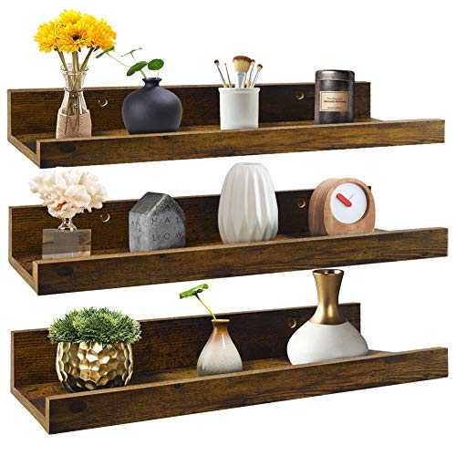 Amazon Brand - Umi Wall-Mounted Floating Shelves with Rustic Design, 16 Inches, 3-Pack, for Kithchen, Bathroom, Living Room or Office