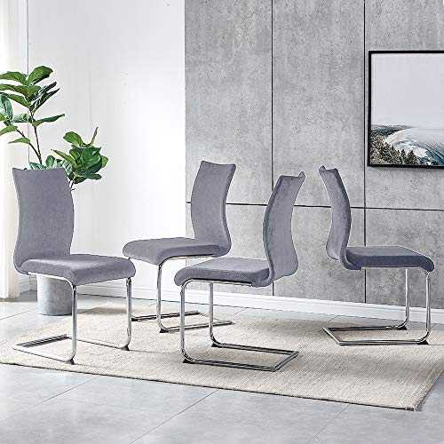 Modern Velvet Dining Chairs Set of 4 with Ergonomic Design, Kitchen Chairs with Comfy Velvet Padded Seat and Sturdy Chrome Legs, Chairs for Home, Kitchen, Business (4Pcs Velvet Grey)