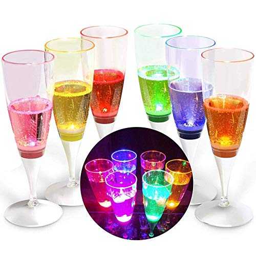 YANX 6 Pack LED Wine Glasses Champagne Flutes Light Up Glasses LED Liquid Activated Champagne Glasses