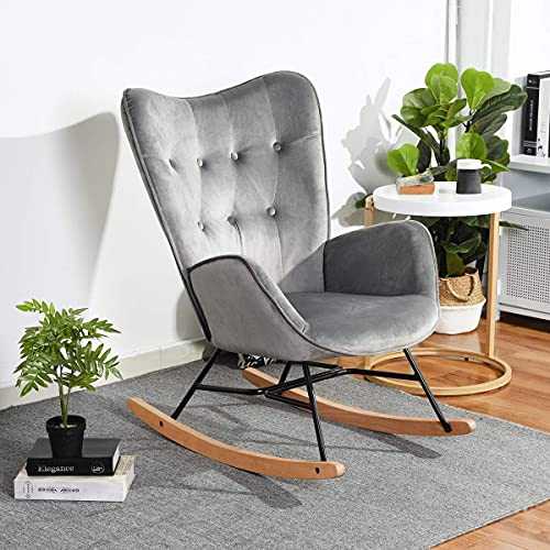 HOMYCASA Rocking Chair Fabric Velvet Lounge Chair, Leisure Relaxing Chair with Padded Seat for Bedroom Living Room Nursery Chair (Dark Grey)