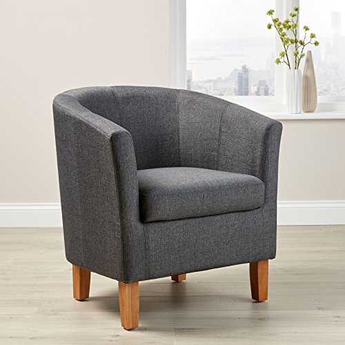 Tub Accent Chair - Fabric Armchair with Wooden Legs - Upholstered Single Sofa for Home, Office, Living Room - Single Sofa, Padded Foam Seat (Dark Grey)