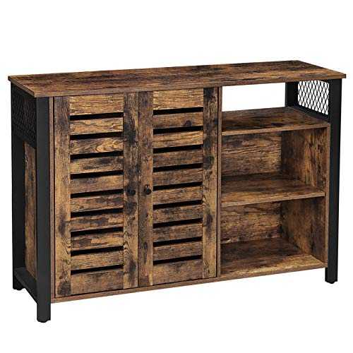 VASAGLE Storage Cabinet, Sideboard with 2 Doors, Adjustable Shelves, for Dining Room, Living Room, Kitchen, 114 x 33 x 75 cm, Industrial Style, Rustic Brown and Black LSC083B01