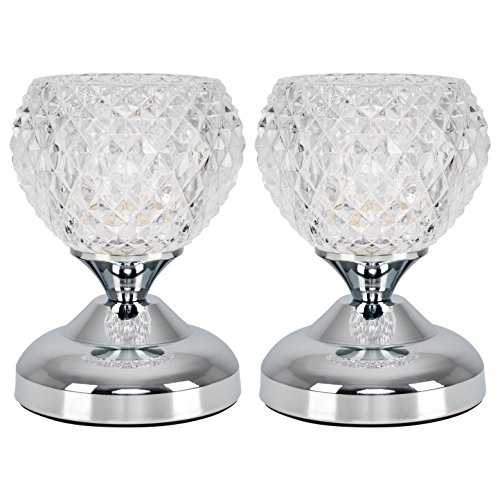 Pair of - Modern Silver Chrome & Decorative Glass Bedside Touch Table Lamps