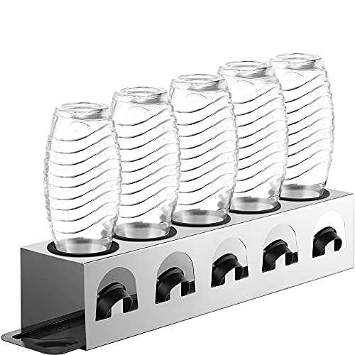 ecooe Dish Drainer with Drying Mat and Edge Protection Rings Made of Stainless Steel/Drainer for SodaStream Glass Carafe and Emil Bottles for 5 Bottles and 5 Lids/Bottle Holder Stainless Steel