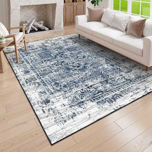 Lahome Persian Vintage Area Rug 5x7, Boho Ultra Soft Machine Washable Carpet, Non-Slip Non-Shedding Low-Pile Indoor Floor Mat for Bedroom Living Room Dining Room and Dorm,Blue
