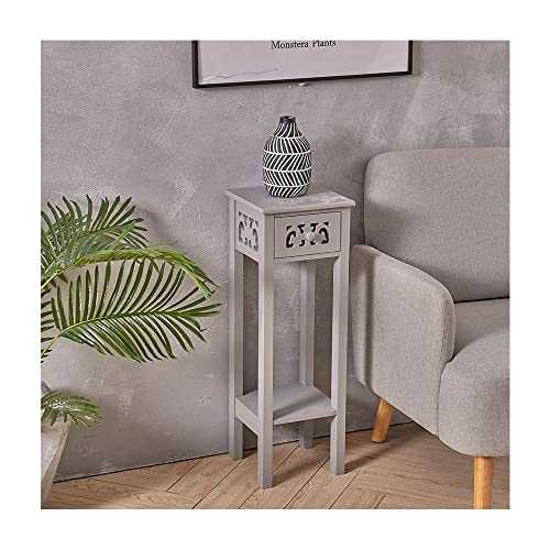 INMOZATA Telephone Table with Drawer Tall Slim Living Room End Table Side Table Corner Bedside Table Grey