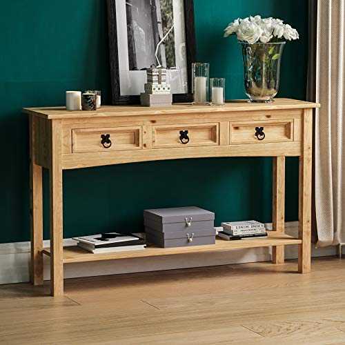 Amazon Brand - Movian Vida Designs Corona Console Table, 3 Drawer With Shelf for Extra Storage, Solid Pine Wood, Dimensions (LWH): 124 x 35 x 73 cm