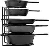Heavy Duty Pan Rack Organiser - BLACK - 12” / 30cm 5-Tier Kitchen Storage Organizer - Holds 50-LBS / 22.5 KG of Cast Iron Skillets, Pans, Griddles and Shallow Pots - Durable Steel Organizer