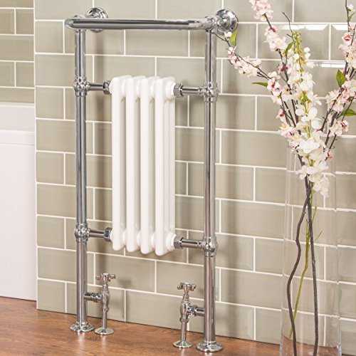WarmeHaus Traditional Bathroom Heated Towel Rail Column Radiator White & Chrome 940 x 479 mm