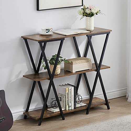 Industrial Console Sofa Table with Shelves, 3 Tier Entryway Hallway Table for Living Room, 39 Inch Long Narrow Foyer Table with Metal Frame, Rustic Brown