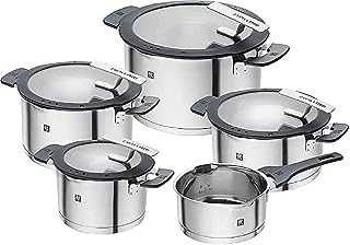 ZWILLING Simplify Stainless Steel Pot Set, 5 Pieces, Integrated Sieve, Suitable for Induction, Silver-Black