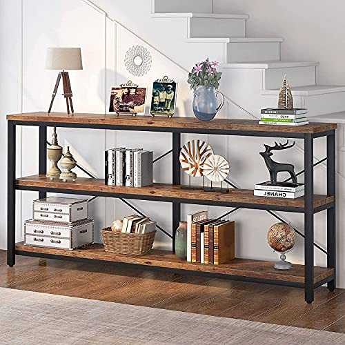 Vagaconl 70.86'' Extra Long Console Table,Sofa Table,TV Cabinet,Bookcase，3-Layer Shelf for Living Room, Entryway