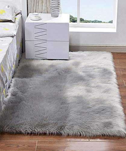 HARESLE Rectangular Sofa Floor Rugs Faux Fur Fluffy Area Rug Floor Carpet for Living Room Bedroom Decor, Grey/2'x 4'