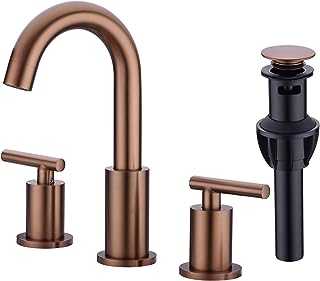 2 Handle 8 Inch Widespread Bathroom Sink Faucet with Overflow Pop Up Drain Assembly 3 Piece Vanity Tap with cUPC Water Supply Lines, Brass, Brushed Rose Gold