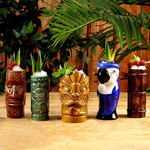 bar@drinkstuff Ceramic Luau Tiki Party Pack - Set of 5 - Ceramic Cocktail Mugs