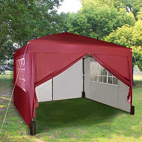 Pop-up Gazebo 3m x 3m with Sides 2 Wind Bars & 4 Weight Bags & Silver Protective Layer Waterproof Marquee Canopy WS (Red)
