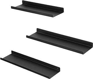 SONGMICS Metal Wall Shelves Set of 3 Floating Shelves Industrial Style for Decorations, Photo Frames, Knick-knacks, 6 Screws Included, Multiple Layouts, Black LFS12BK