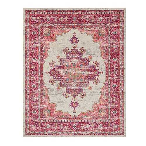 XIAOLIN Vintage Carpet Persian Floral Oriental Rectangular Accent Runner Rug Distressed Thick Soft Plush, Geometric Pattern, Red/Pink/Cream (Size : 80x550cm)