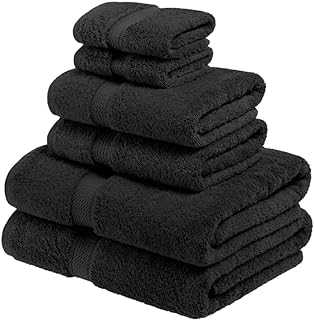 Superior Solid Egyptian Cotton Towel Set, Face Cloth 13" x 13", Hand Towels 20" x 30", Bath Towels 30" x 55", Black (6 Pieces)