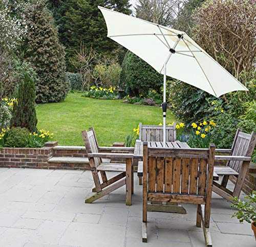 GlamHaus Garden Parasol Tilting Table Umbrella for Outdoors 2.7m, Crank Handle, UV 40+ Protection, Additional Parasol Protection Cover, Gardens and Patios - Robust Aluminium (Cream)