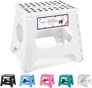HOUSE DAY 11 Inch Folding Step Stool for Kids- Heavy Duty Plastic Step Stool for Adult Foldable Stool Sturdy Kitchen Step Stool Skid Resistant Folding Stool for Bedroom/Bathrooom Stools(White)