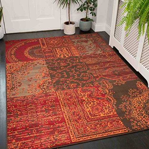 Traditional Terracotta Red Extra Large Oriental Patchwork Living Room Carpet Rug Floral Brown Orange Persian Style Lounge Sitting Room Bedroom Area Rugs 280cm x 365cm